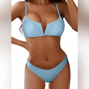 NWT Women's High Cut Bikini Sets Ribbed V-Wire Bikini Two Piece Swimsuit
